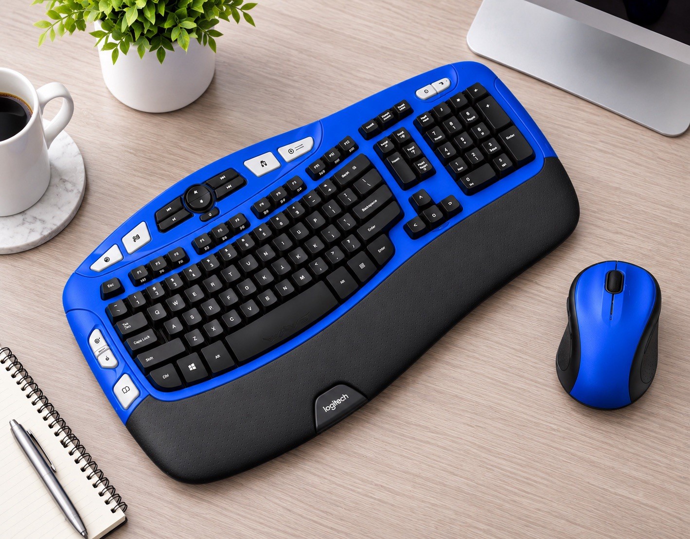 Logitech MK550 Comfort Wave K350 Blue Wireless Ergonomic Keyboard M510 Mouse USB