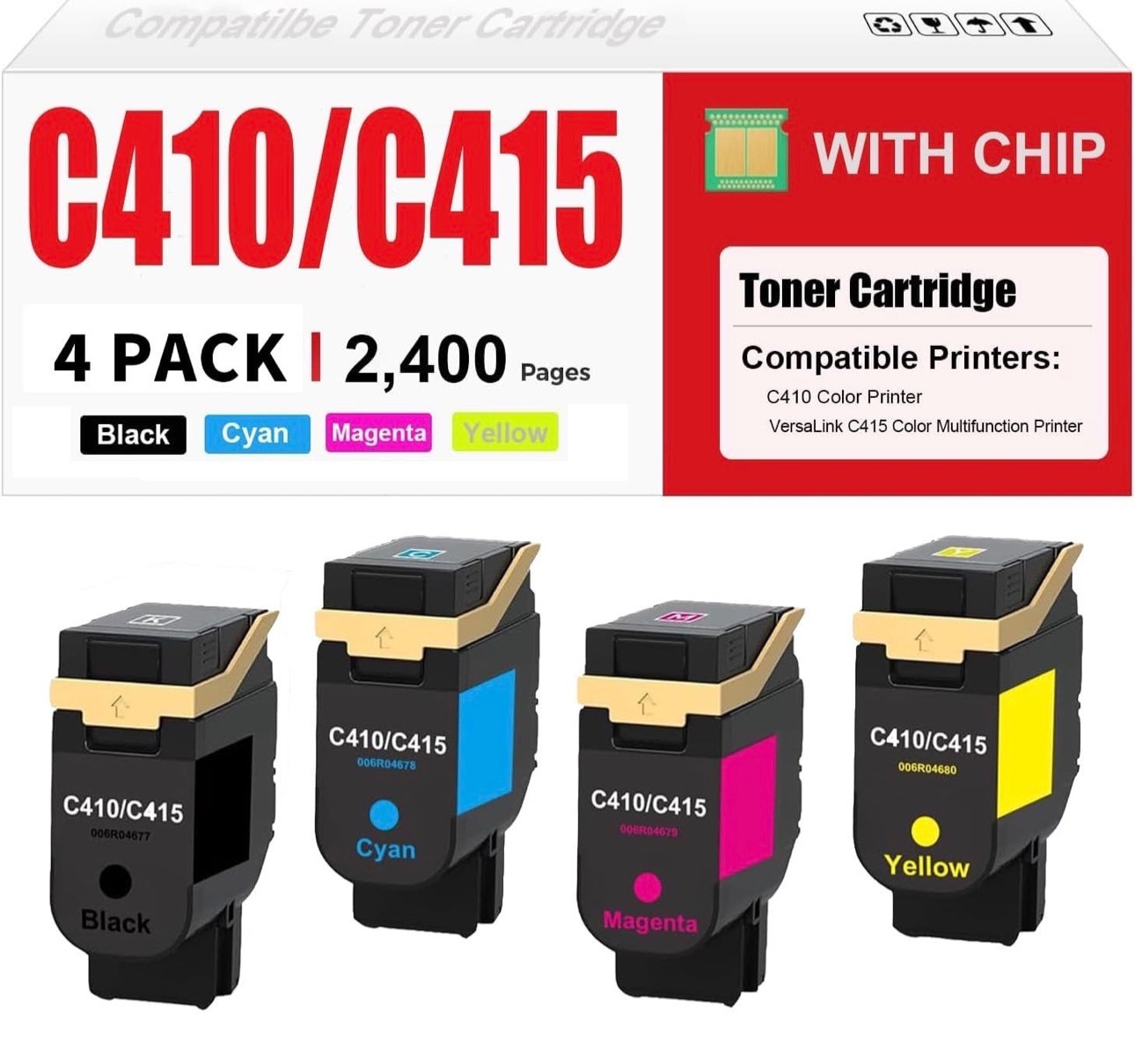 C410 C415 Toner Cartridge for C410 C410DN VersaLink C415 C415DN Printers 4Pack