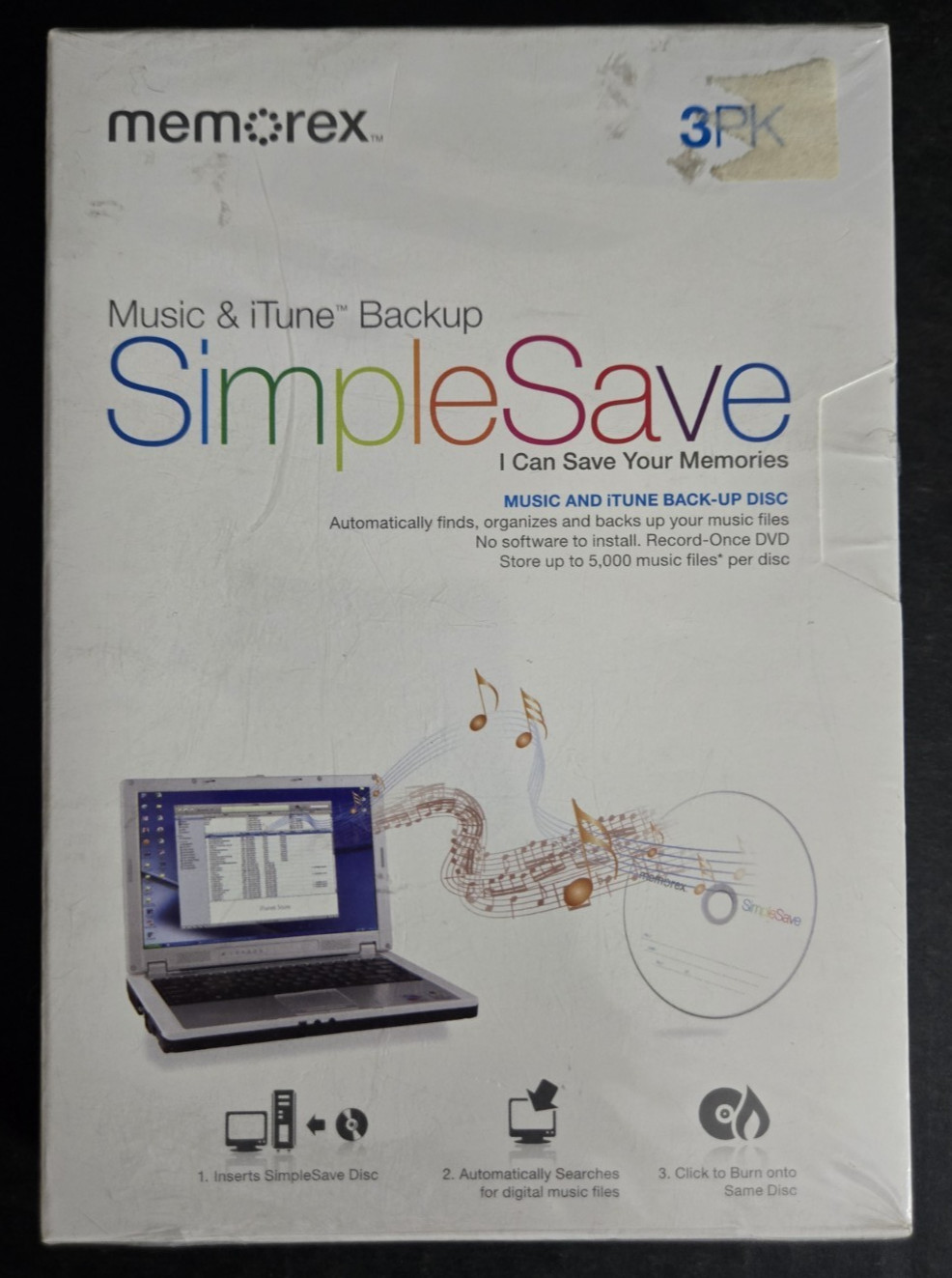 *NEW* 3 Pack MEMOREX SimpleSave Music & iTunes CD-R Backup Discs, Factory SEALED