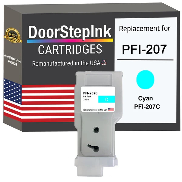 DoorStepInk Compatible Ink Cartridges For Canon PFI-207 Cyan 300ml-USA