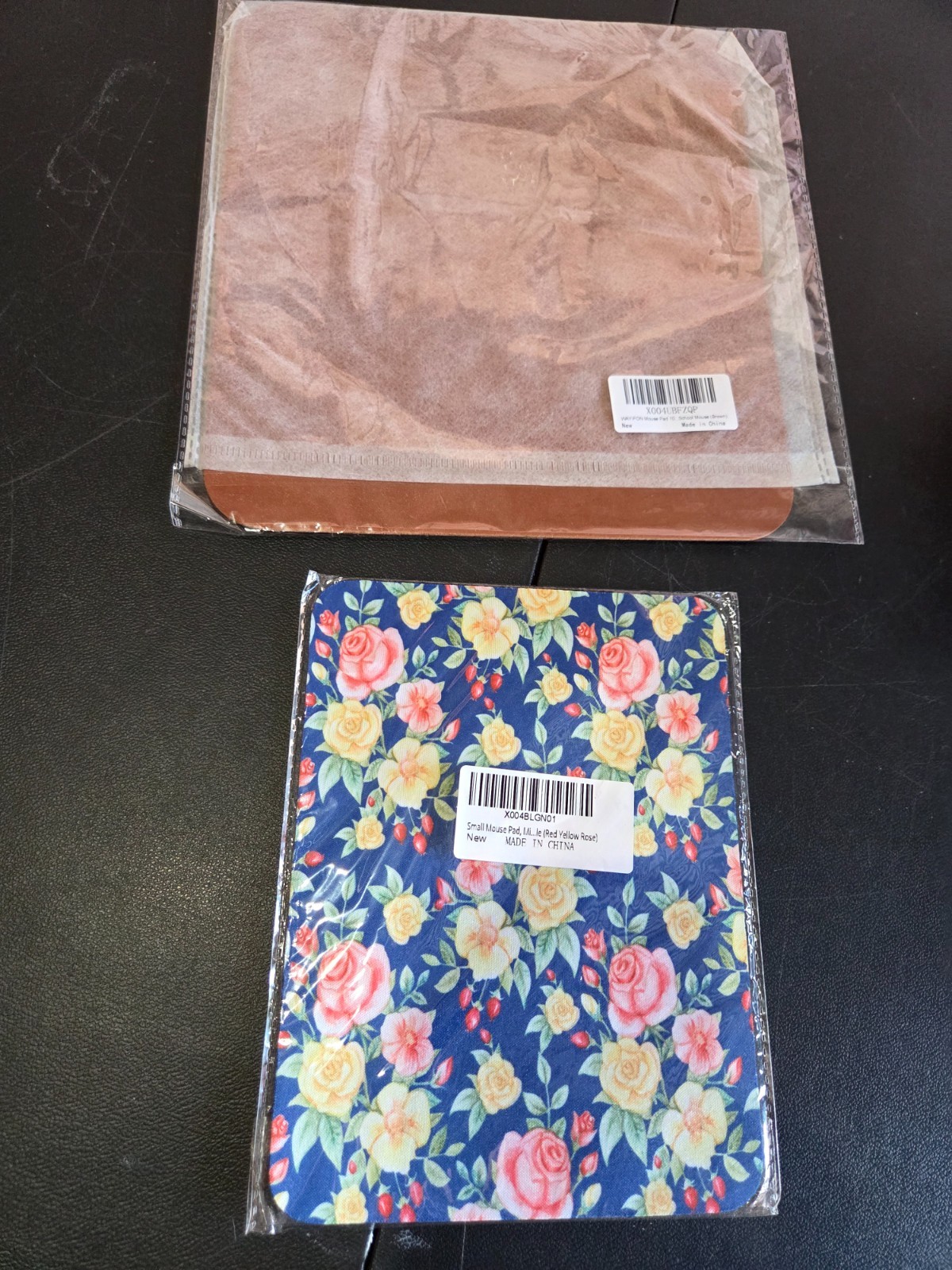2-Pack Mouse Pad 10x8 Brown Leather & Multicolor Floral 6x8 Thin Desk Mat