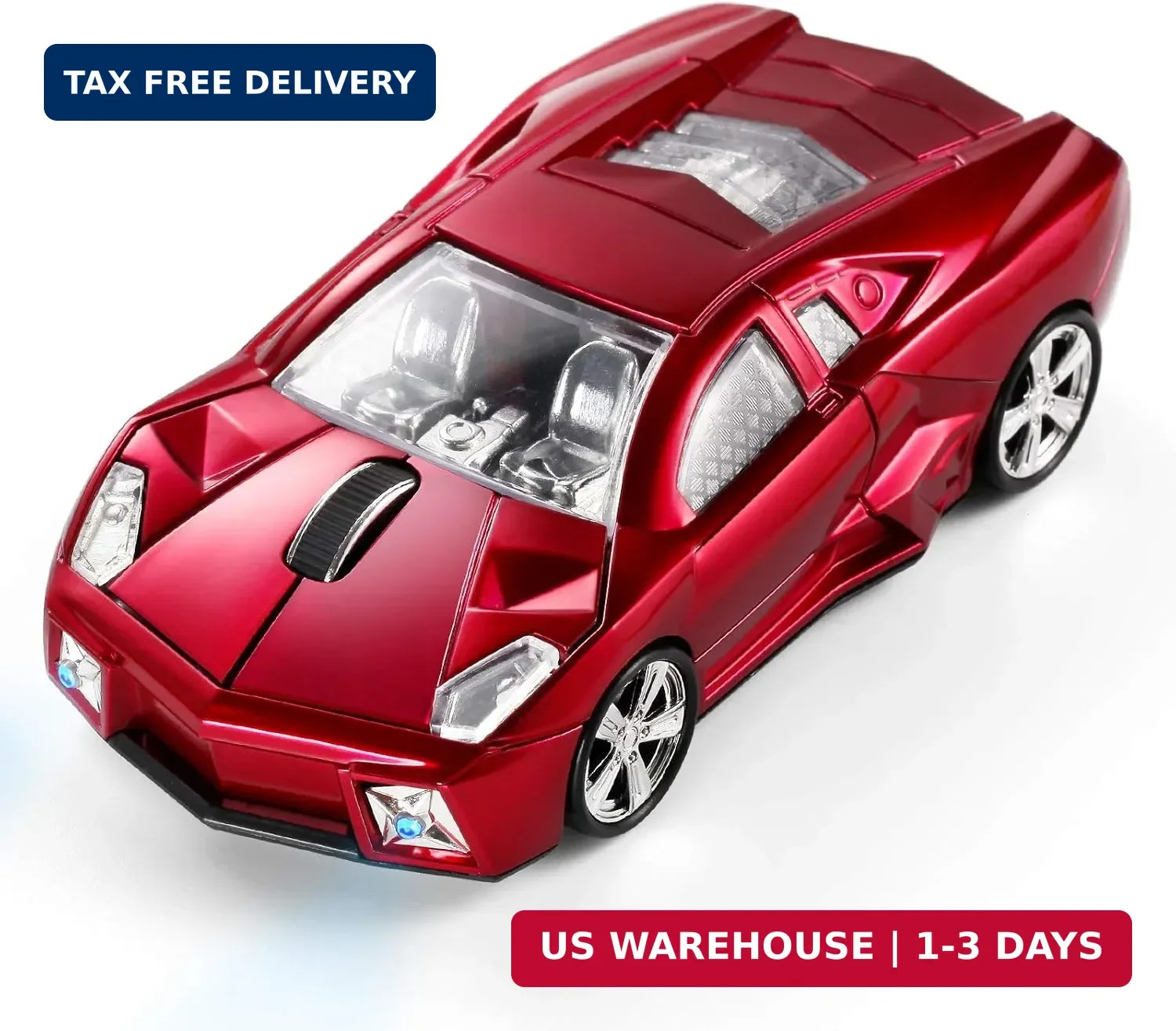 Sports Car Shaped Computer Mouse [Updated] with LED Headlights, 1600 DPI Optical