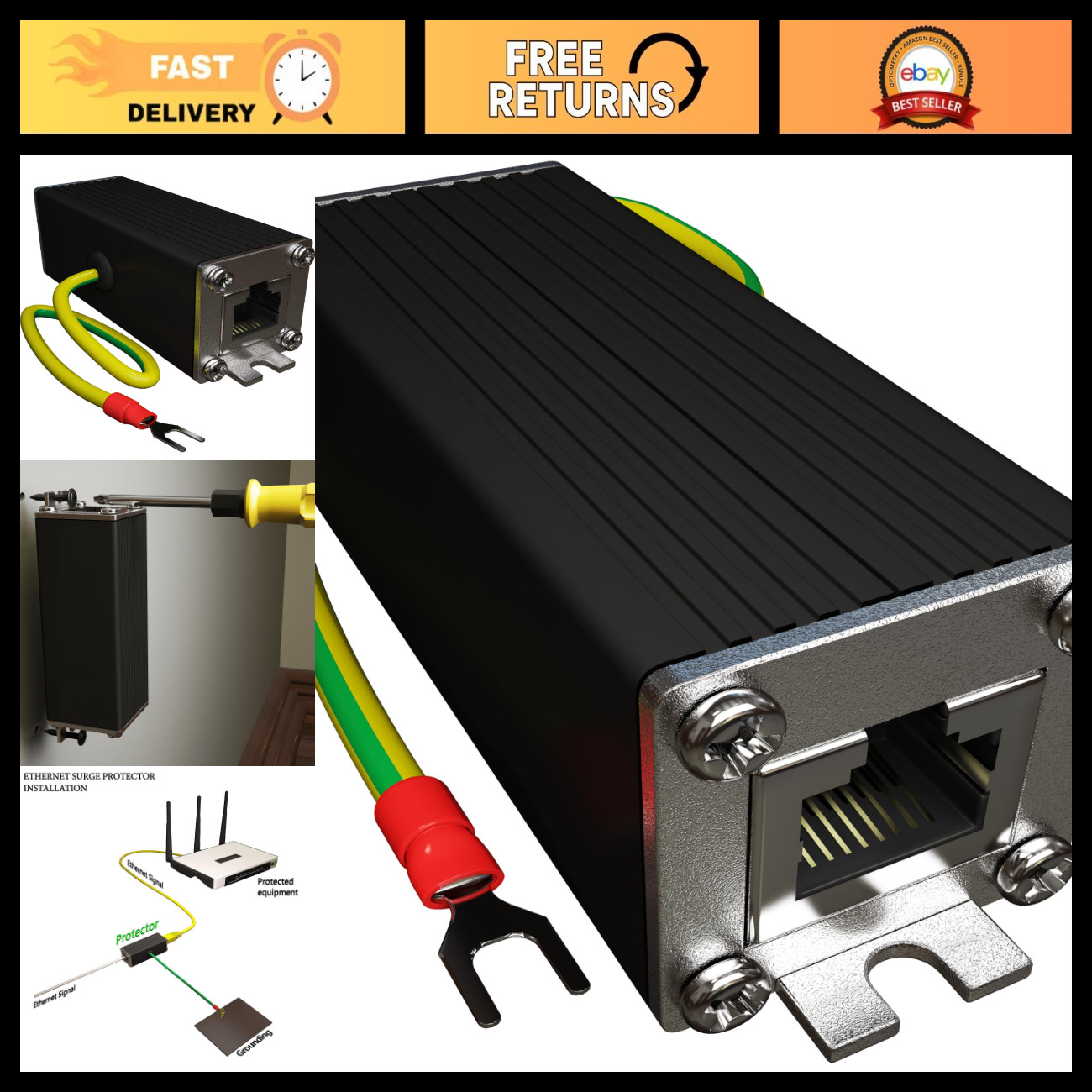 Ethernet Surge Protector 2.5Gbps PoE++ GDT TVS Protection for All 4 Pairs