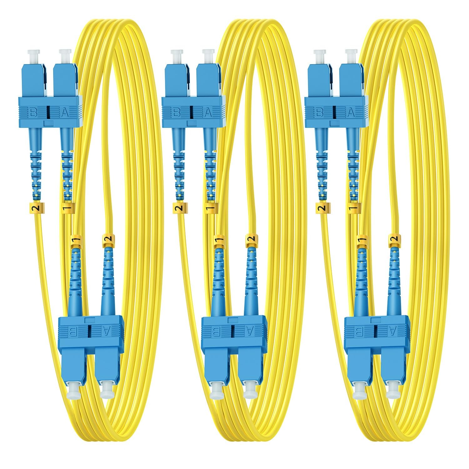 3 PCS OS2 SC to SC Single Mode Fiber Patch Cable 3m/10ft Duplex SMF 9/125um