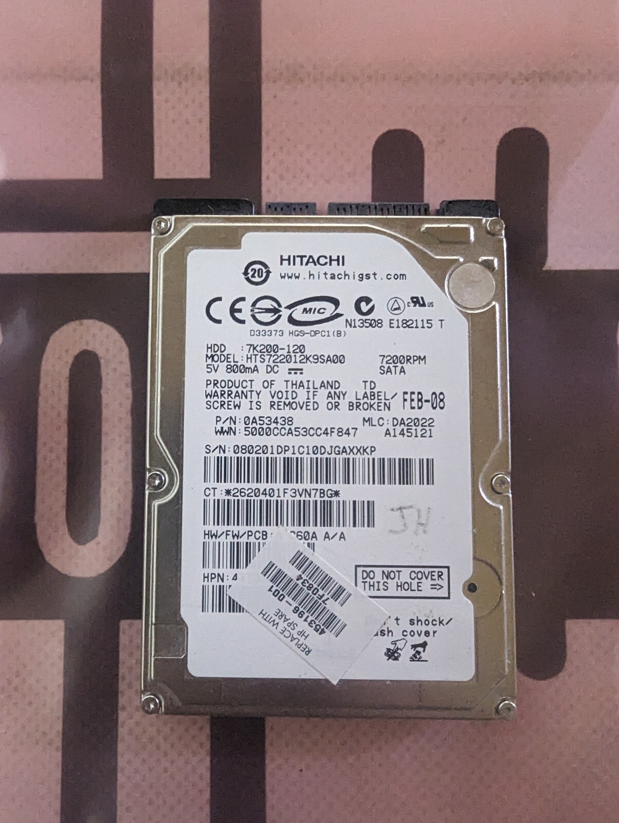 Hitachi HTS722012K9SA00 120GB HD 2.5" 7200 RPM - Used