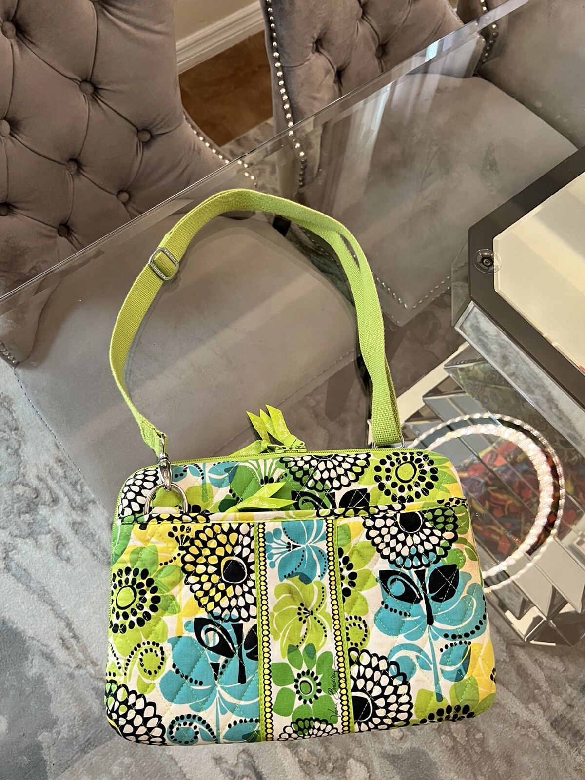 Vera Bradley Hard Shell Computer Zip Case Lime’s Up 12”x9” CROSS Shoulder Strap