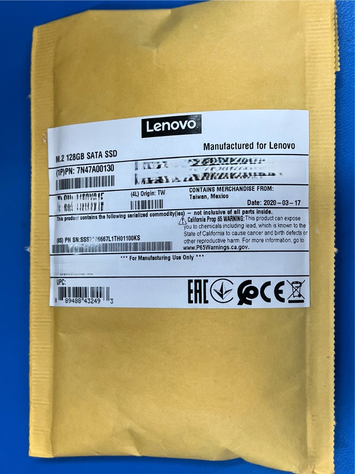 Lenovo ThinkSystem M.2 CV3 128GB SATA 6Gbps SSD Server Boot Drive 7N47A00130 New