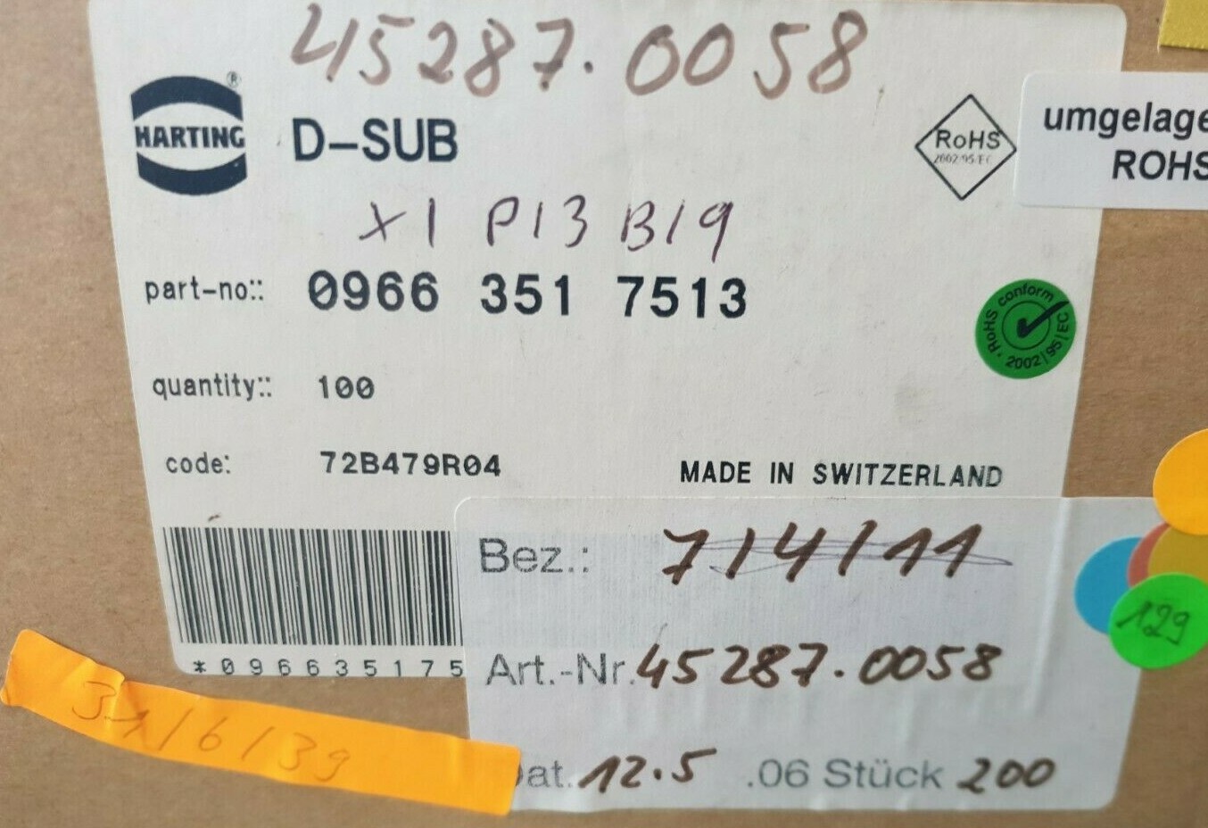 HARTING 09663517513 D-Sub Standard Connectors QTY 100