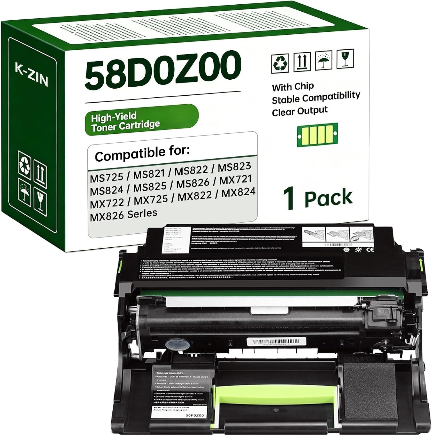 58D0Z00 Black Imaging Unit Drum Lexmark Compatible Chip