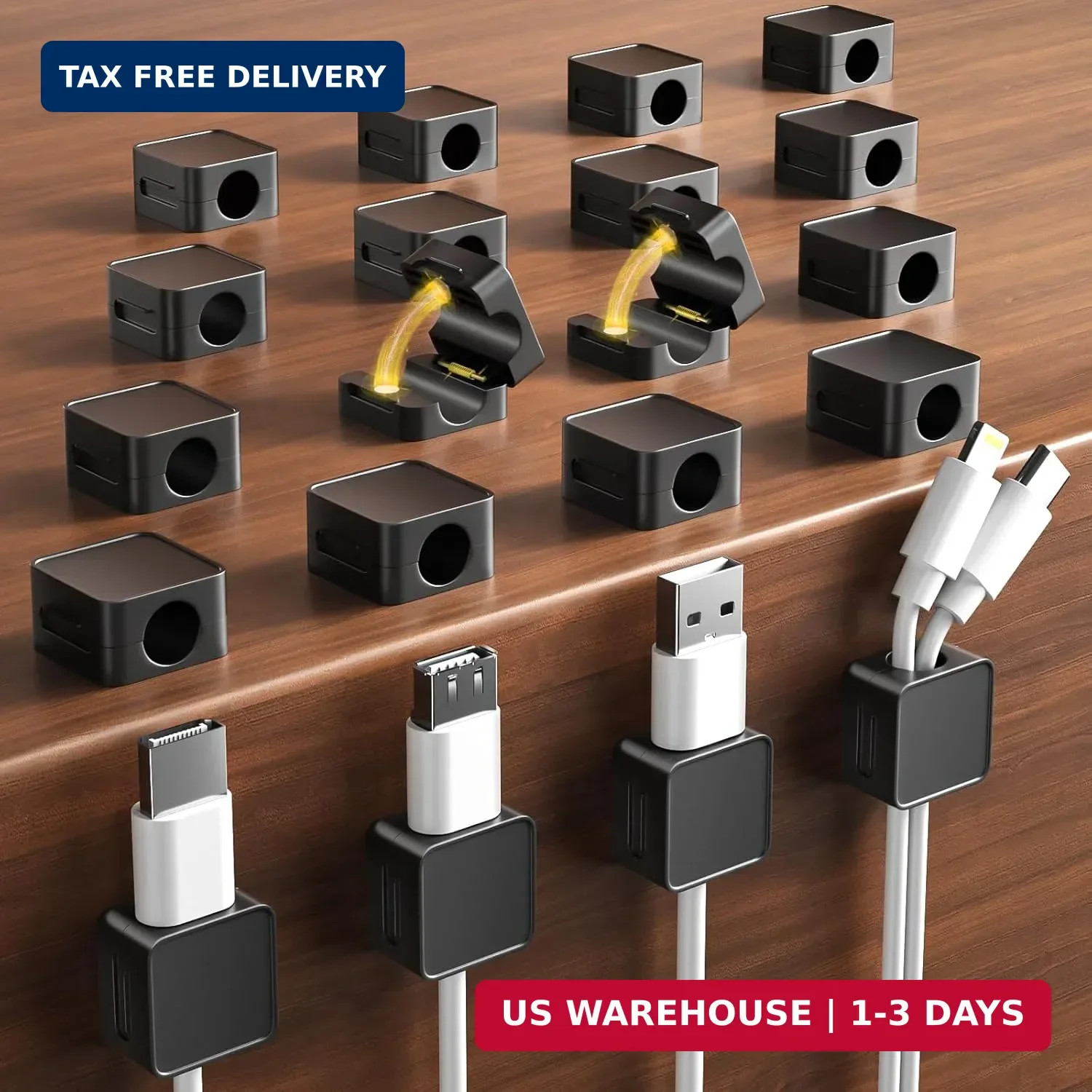 20-Pack Magnetic Cord Organizer Holder, Adjustable Cable Clips, Strong Adhesive