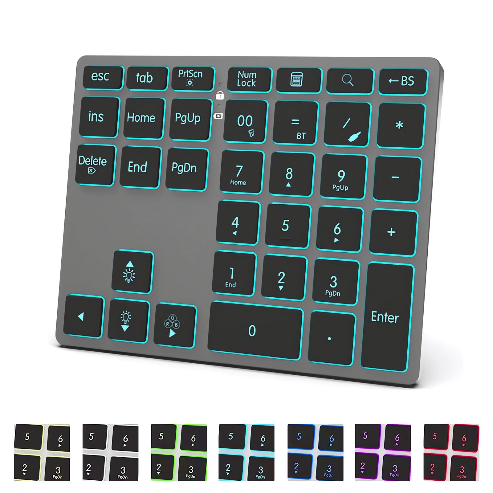 TriMode Aluminum Numpad 7Color LED Backlit BT5.0/USB/2.4G Wireless Recharge 35