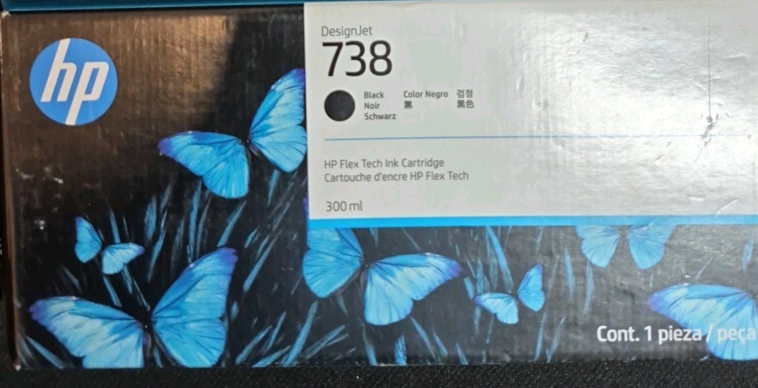 HP 738 Genuine DesignJet Ink Cartridge - Black,300ml EXP. April 2027, Sealed