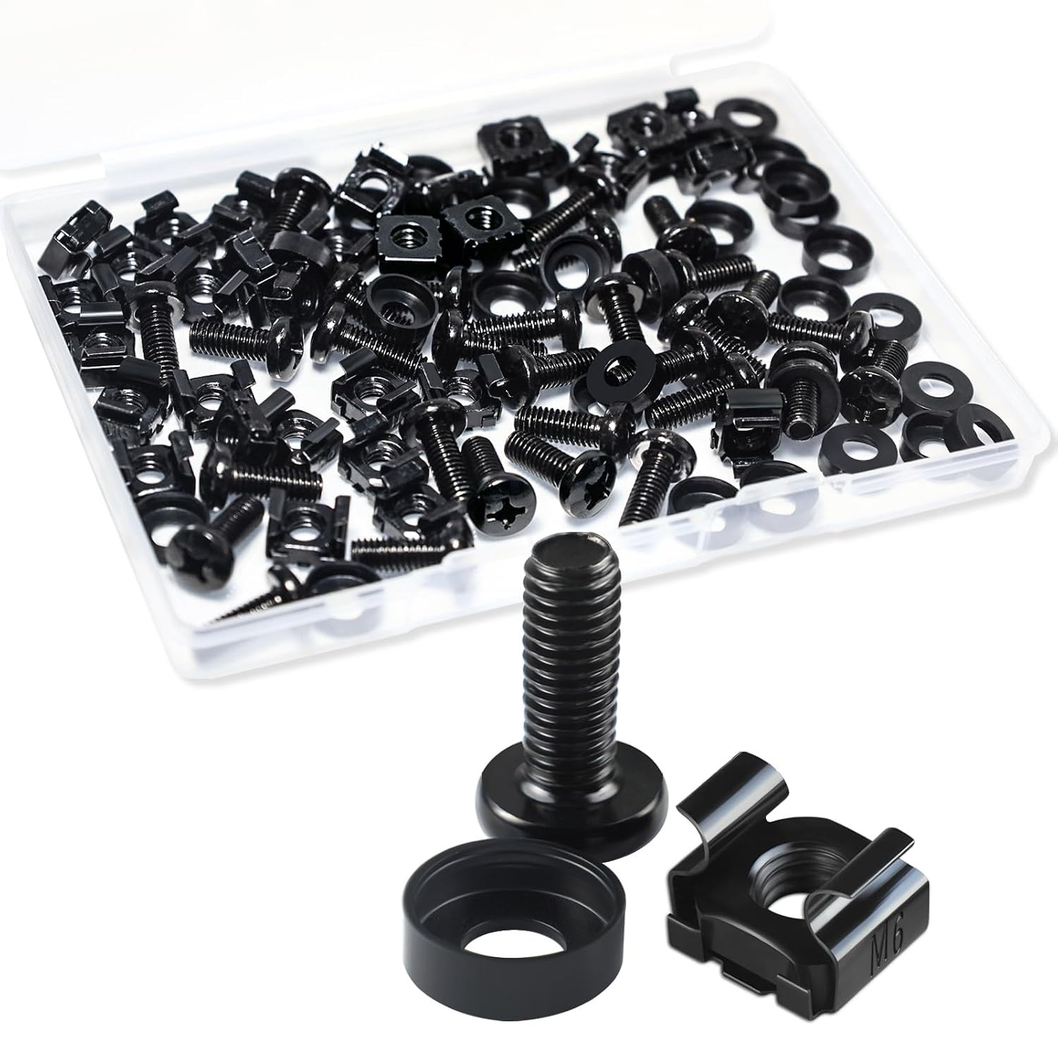 M6 Cage Nuts and Rack Screws Kit, 50-Pack, Rack Mount Cage Nuts