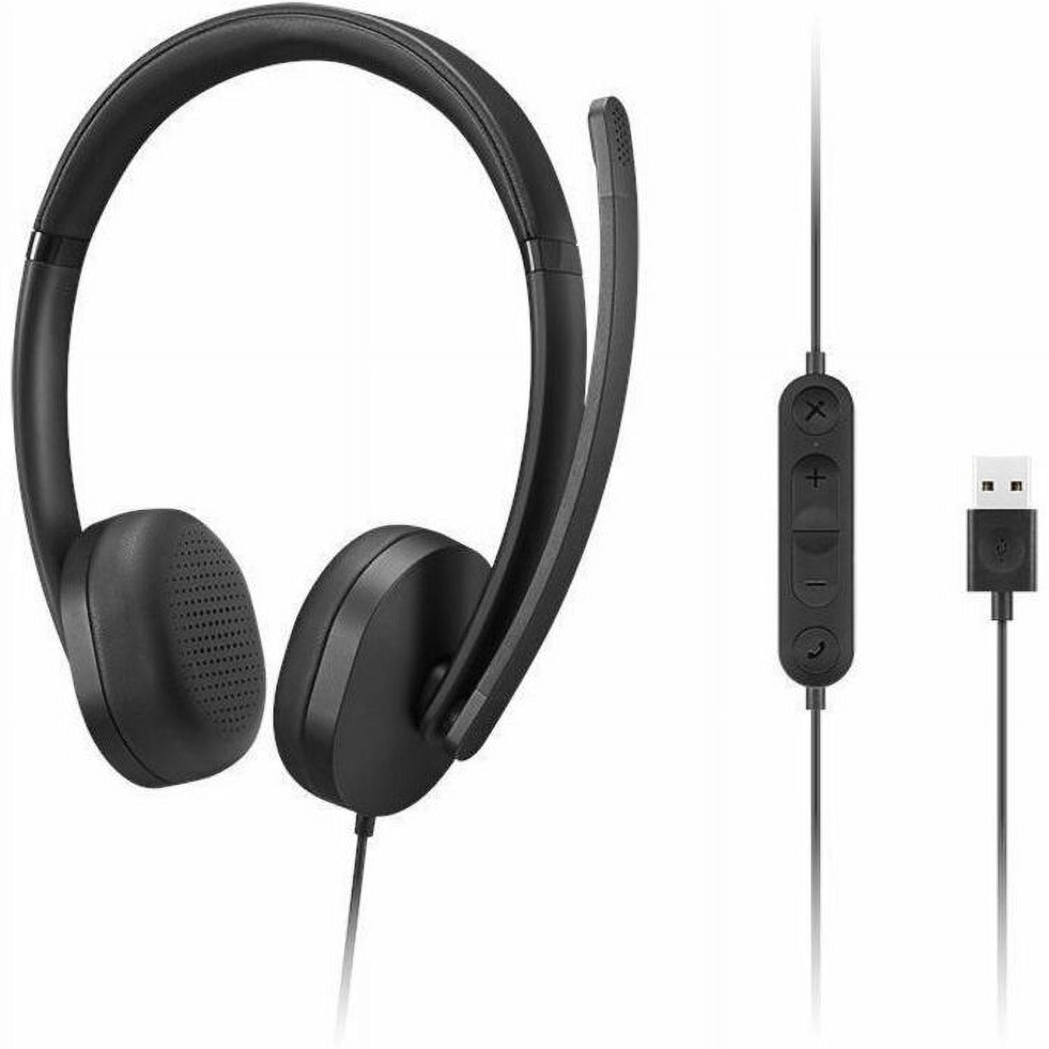 Lenovo USB-A Wired Stereo Headset for PC/Laptop, AI Noise Canceling via APP,