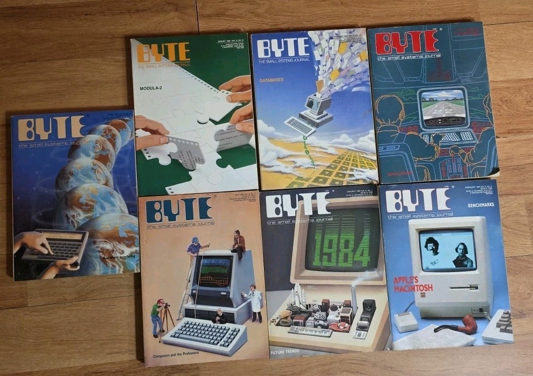 Lot of 7 Vintage BYTE Magazines from 1984 Retro Computing ibm apple mac