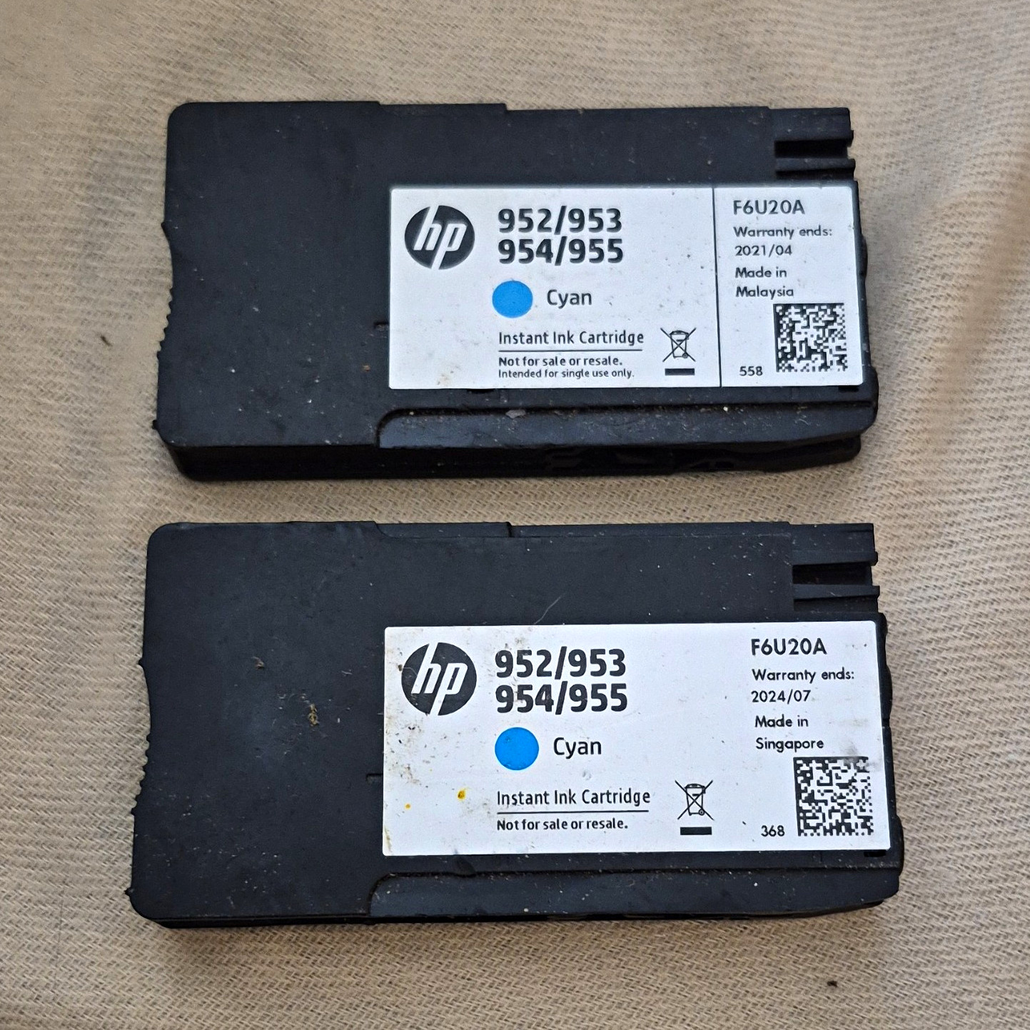 HP Genuine Original 952/953/954/955 Cyan Inkjet Cartridge F6U20A Lot of 2