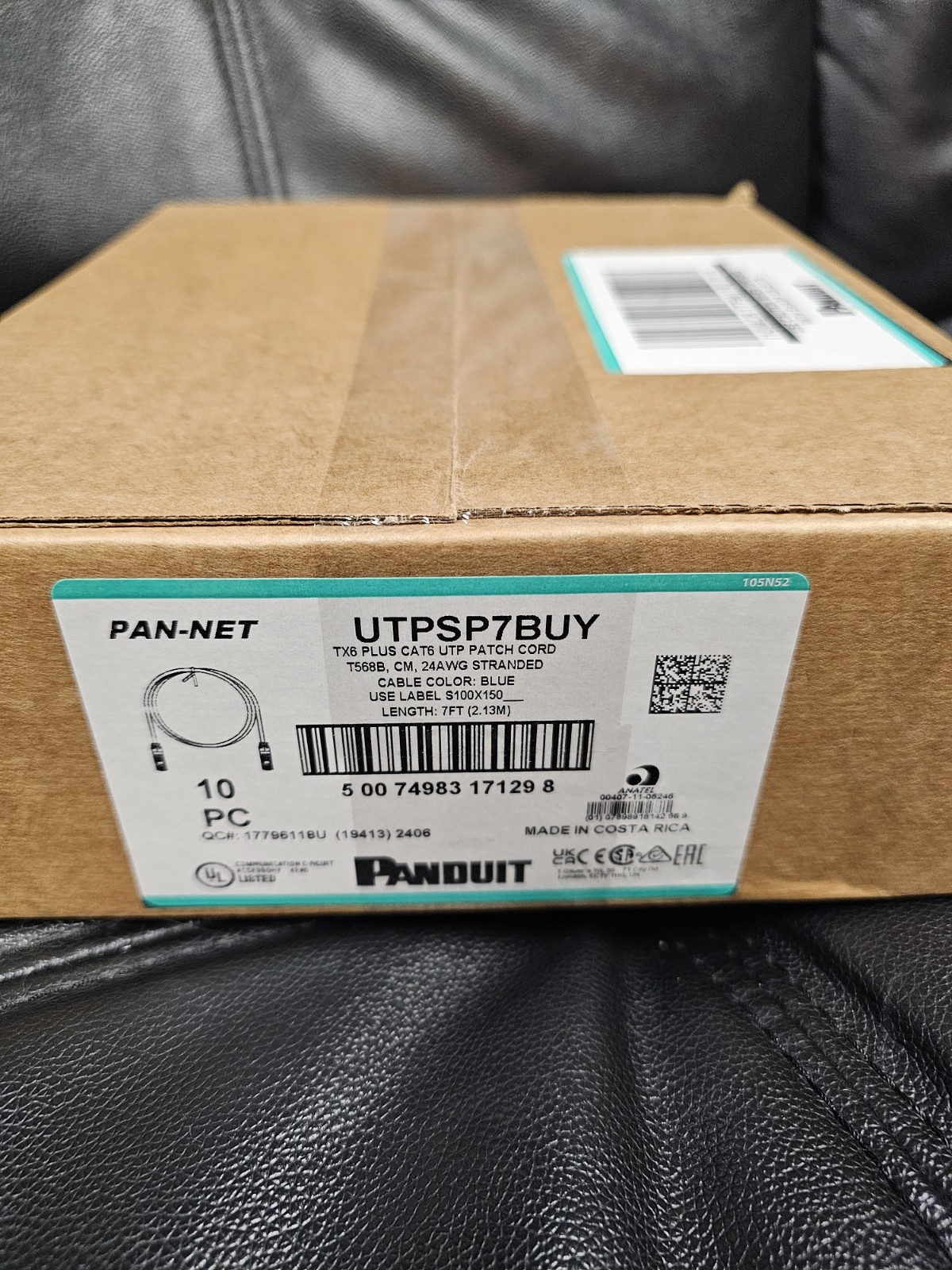 Panduit Pan-Net UTPSP7BUY TX6 Plus Cat6 UTP Patch Cords - 7ft Blue (Box of 10)