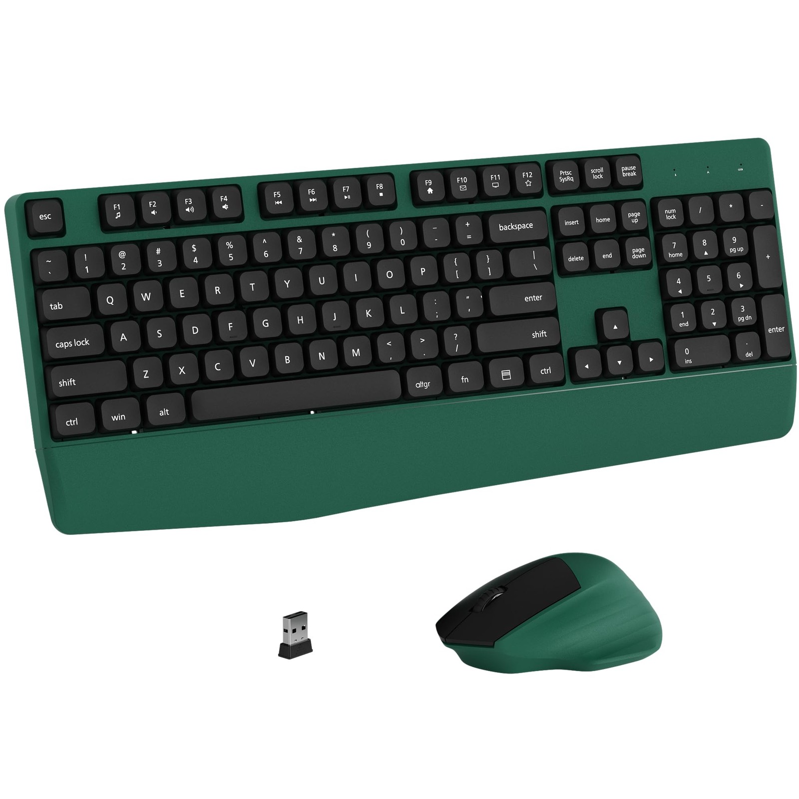 Green Ergonomic Wireless Keyboard And Mouse Combo Wrist Rest Full Size