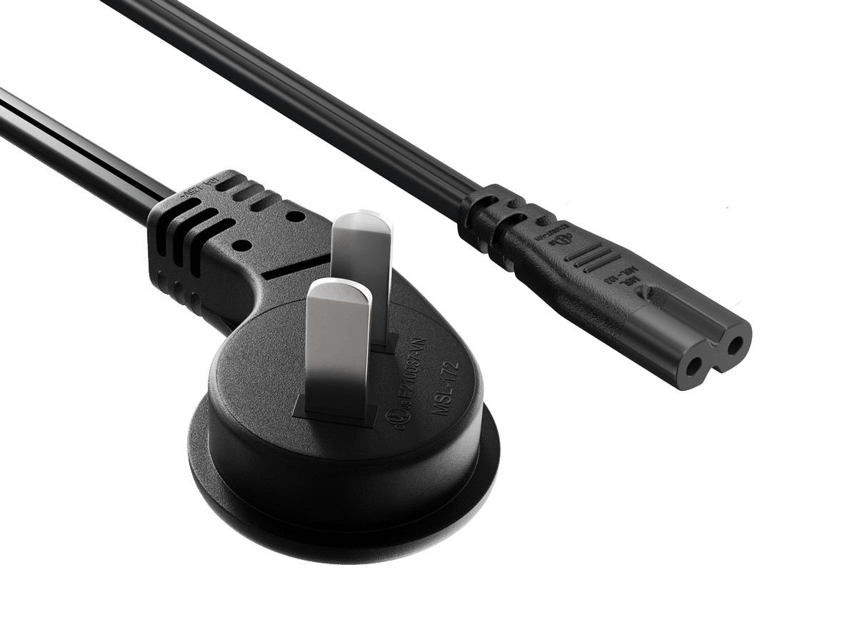 6ft Ultra Low Profile NEMA 1-15P Angled to C7 Non-Polarized Power Cord 18AWG ...