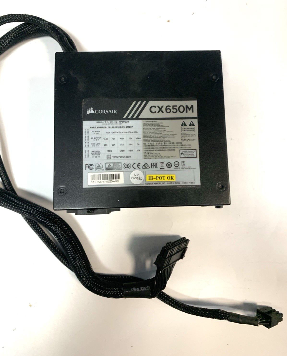 Corsair CX Series CX650M 650W 80 Plus Bronze Power Supply CP9020103NA -NO CABLES