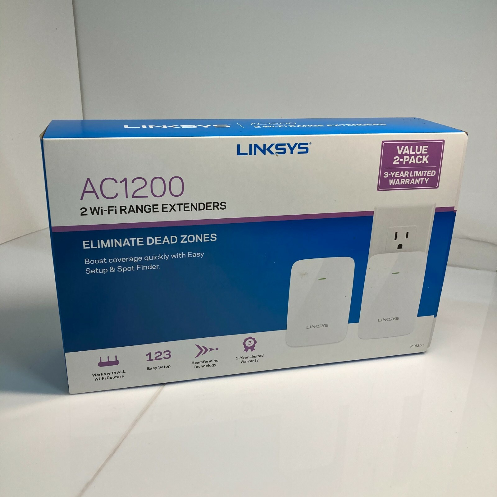 LINKSYS AC1200 RE6350 Dual-Band Wi-Fi Range Extender 2000 SqFt 2 Pack Open Box