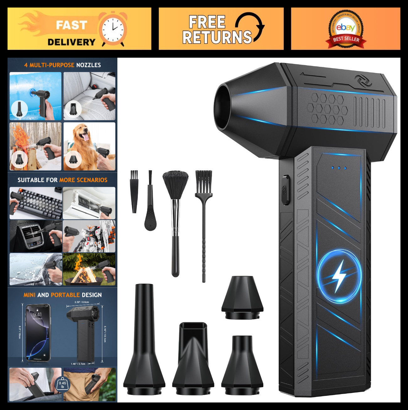 Powerful Cordless Air Duster - 180,000 RPM Adjustable Blower for Keyboard, Compu