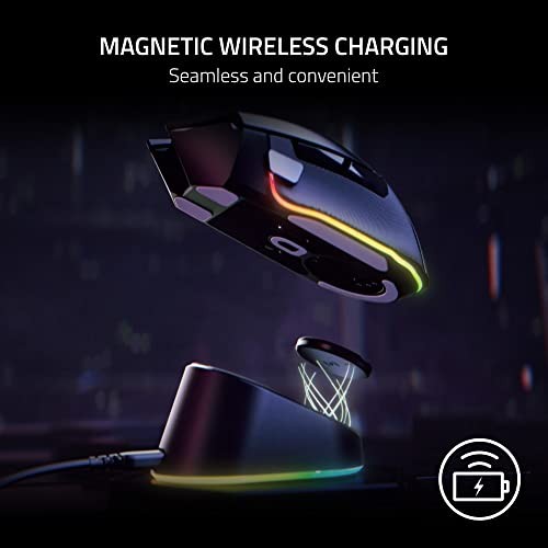 RAZER MOUSE DOCK PRO WITH WIRELESS CHARGING PUCK: MAGNETIC WIRELESS -  BLACK