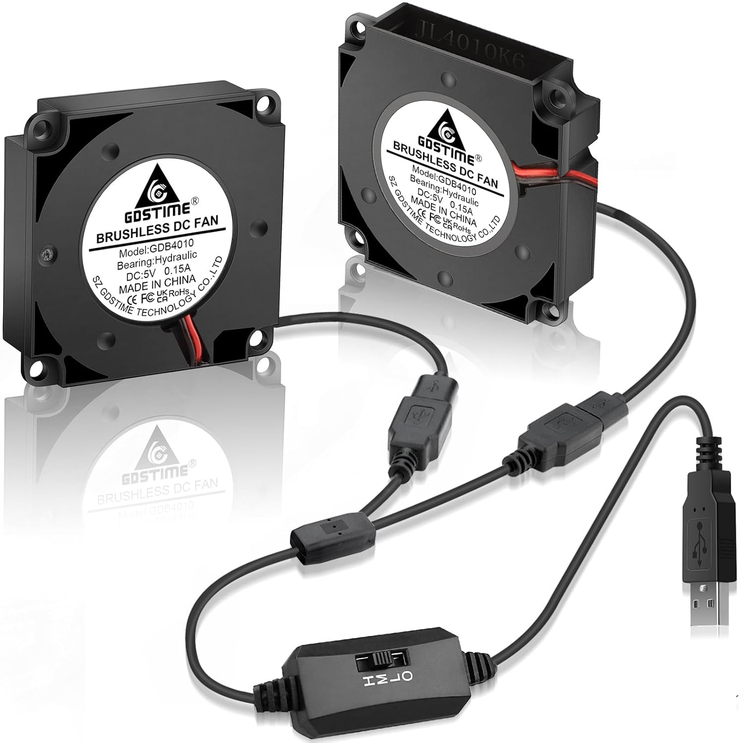 40Mm USB Blower Fan with 3 Speed Control, DC 5V Powered, 2-Pack