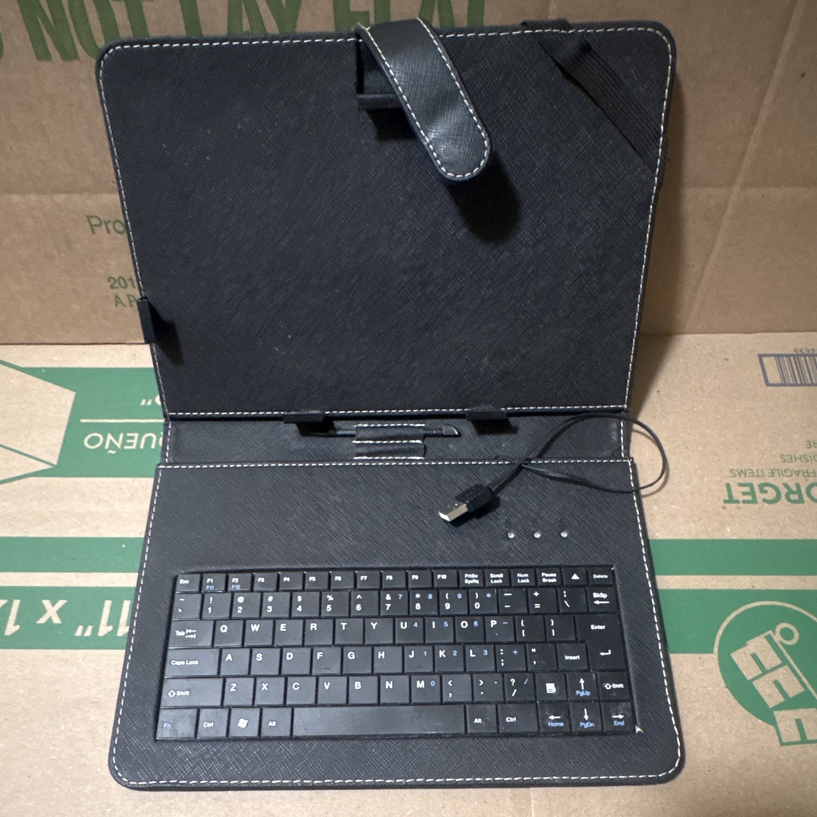 Black Synthetic Leather Tablet Keyboard Folio Case w/ Integrated Keyboard