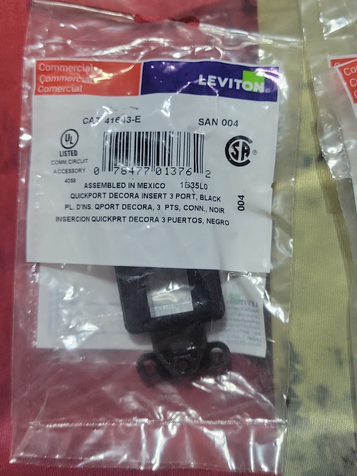 4 pack Leviton 41643-E QuickPort Decora Insert 3-Port Wall Plate Black