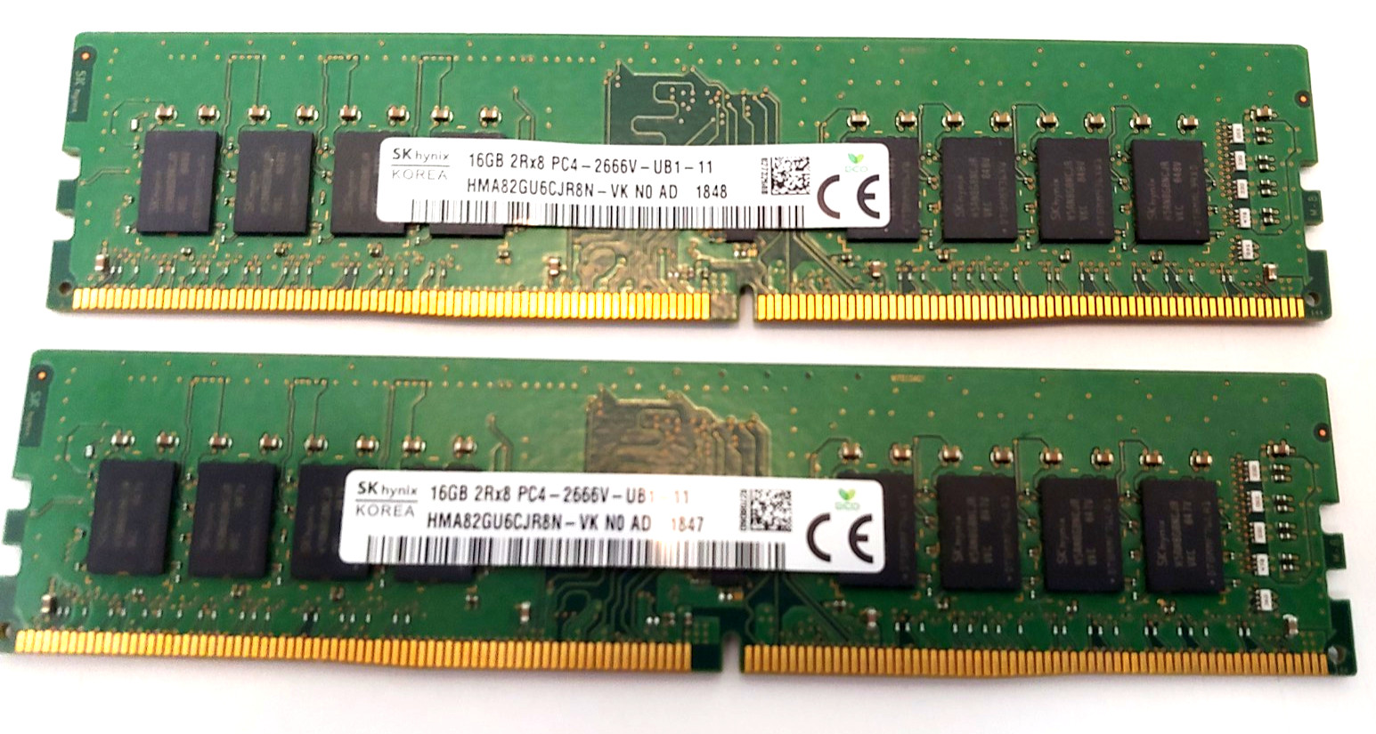 Pair SK Hynix 2X 16GB (32GB) DDR4 SDRAM PC4-2666V UDIMM 2666MHz 288-Pinn RAM