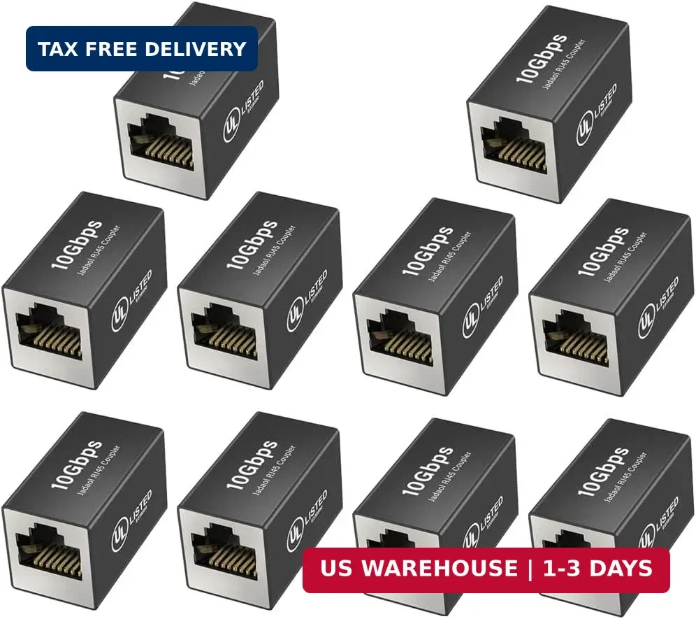 Jadaol [UL Listed] Shielded 10Gbps Inline RJ45 Coupler 10-Pack, Black