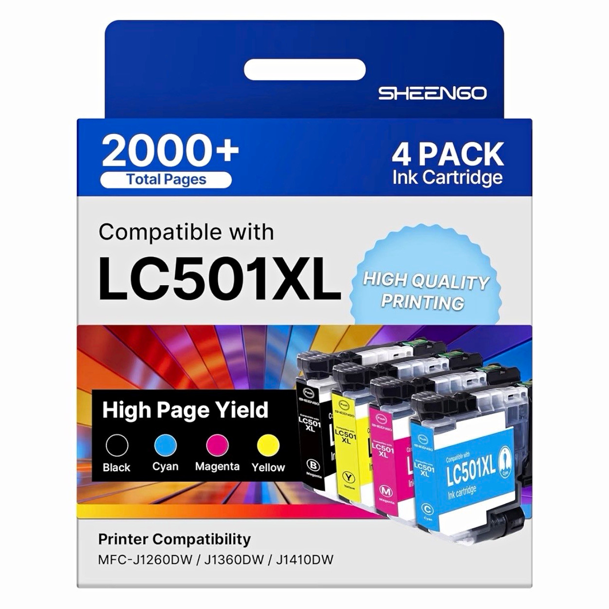 SHEENGO Compatible LC501XL 4-Pack Ink Set BK/C/M/Y for Brother MFC-J1260DW