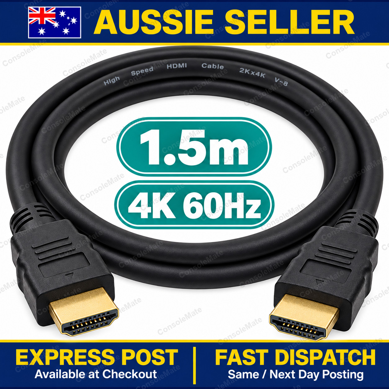 4K 60Hz HDMI Cable 1.5m Standard Male Plugs Gold Plated TV Monitor Video Lead