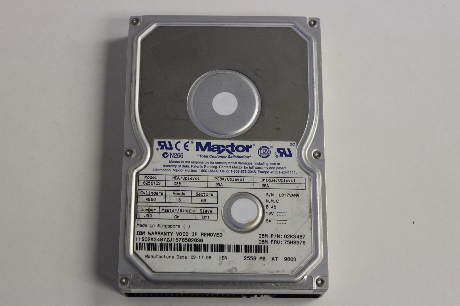 MAXTOR 82561D3 3.5 2.5GB IDE HARD DRIVE IBM 75H8978 02K3487