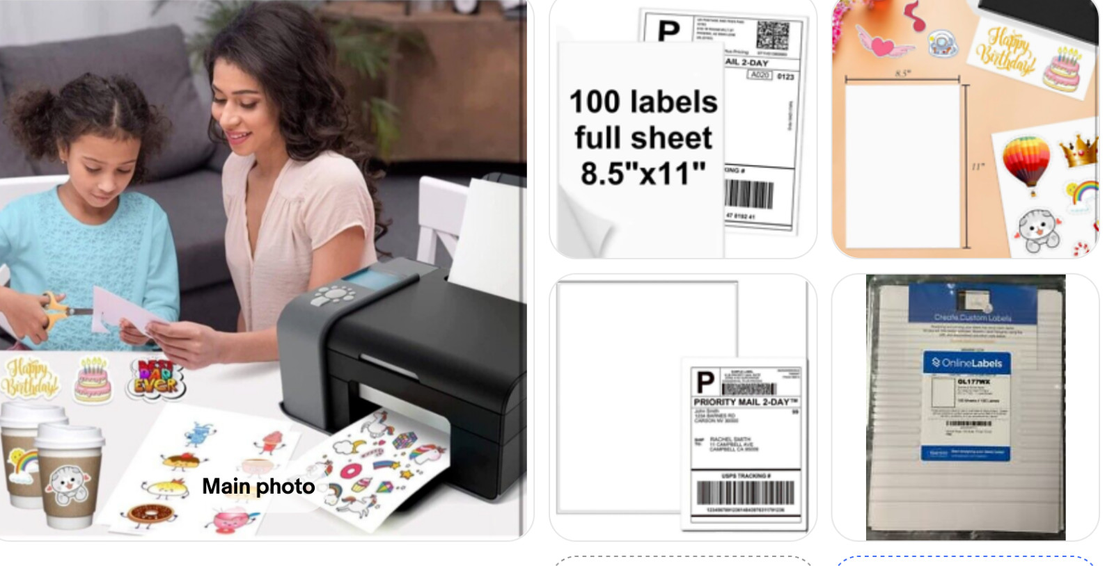 100 Full Sheets Sticker Paper for Laser & Ink Jet Printers, 8.5" X 11" Full Shee