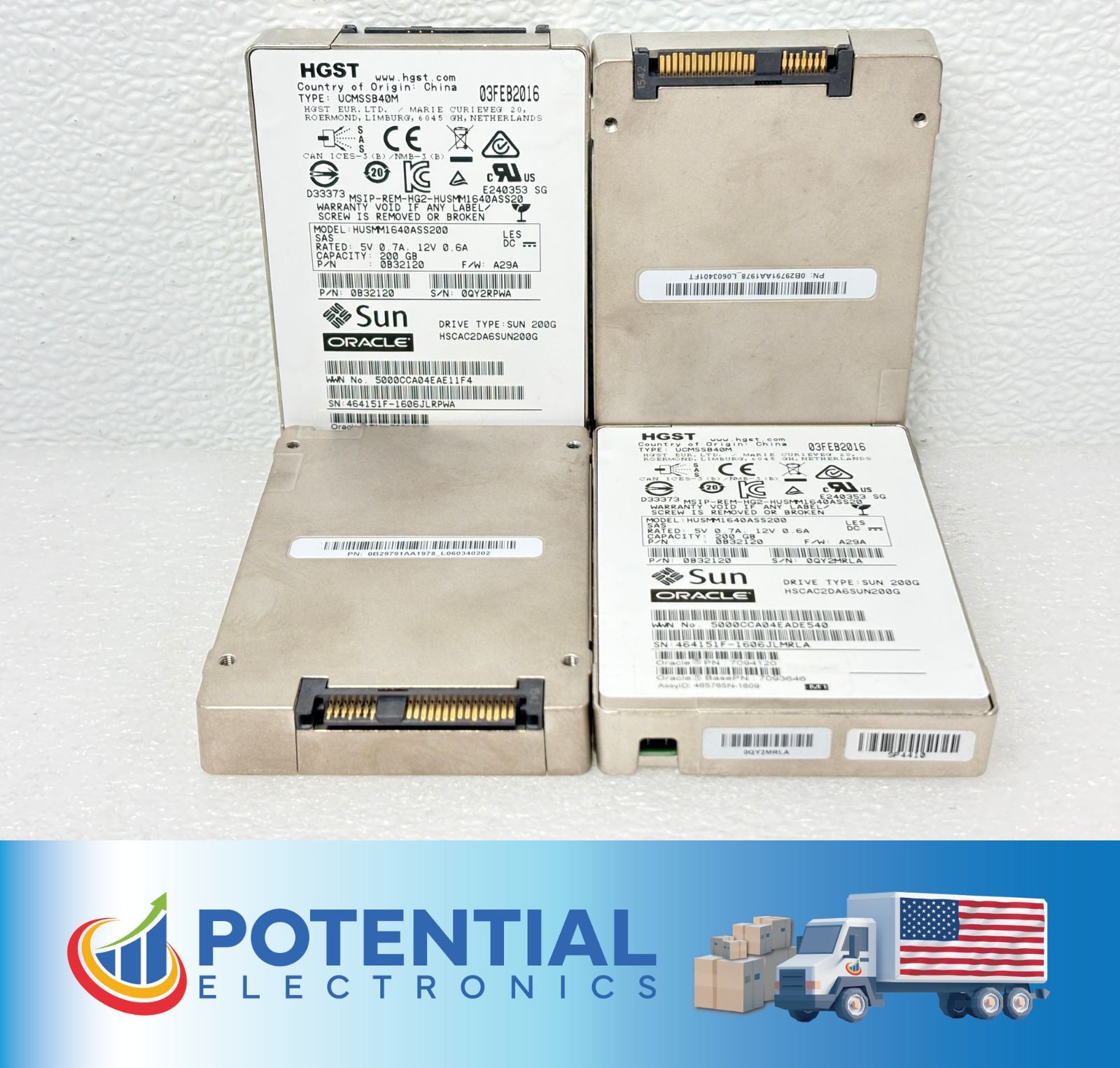 LOT OF 4 | HGST HUSMM1640ASS200 SUN/ORACLE 200GB SAS 2.5" Solid State Drive