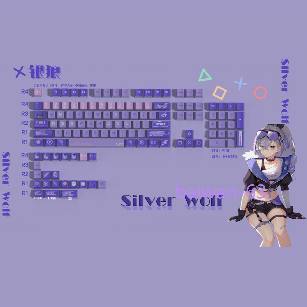 Honkai: Star Rail Silver Wolf PBT Keycaps For Cherry Mechanical Keyboard 126Keys
