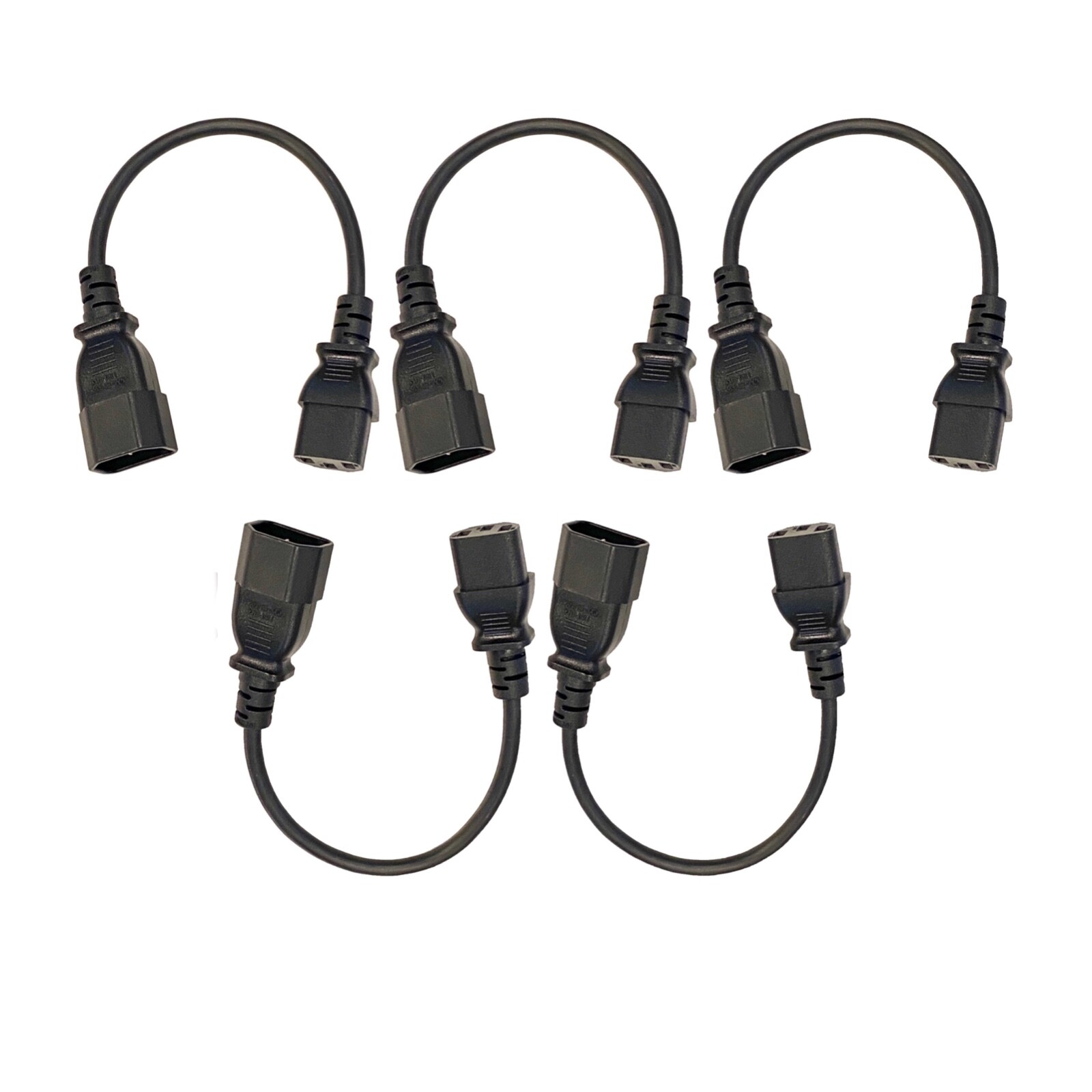 (5) Pack of C13 to C14 AC Power Cord 1' Foot Short 18AWG Cable