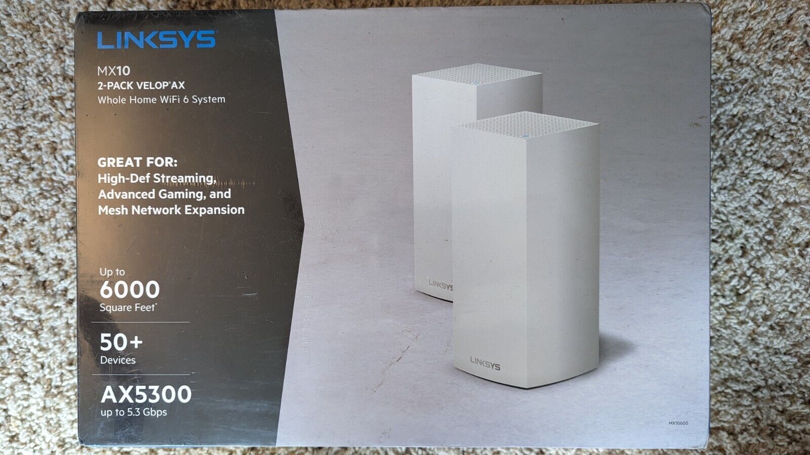Linksys Velop AX5300 Whole Home Wi-Fi Mesh System, 2 pack (MX10600) WiFi 6 MX10
