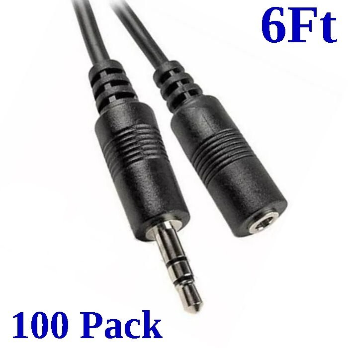 100 PCS 6Ft 3.5mm Stereo Audio Extension Cable Male to Female M/F MP3 1/8" Lot