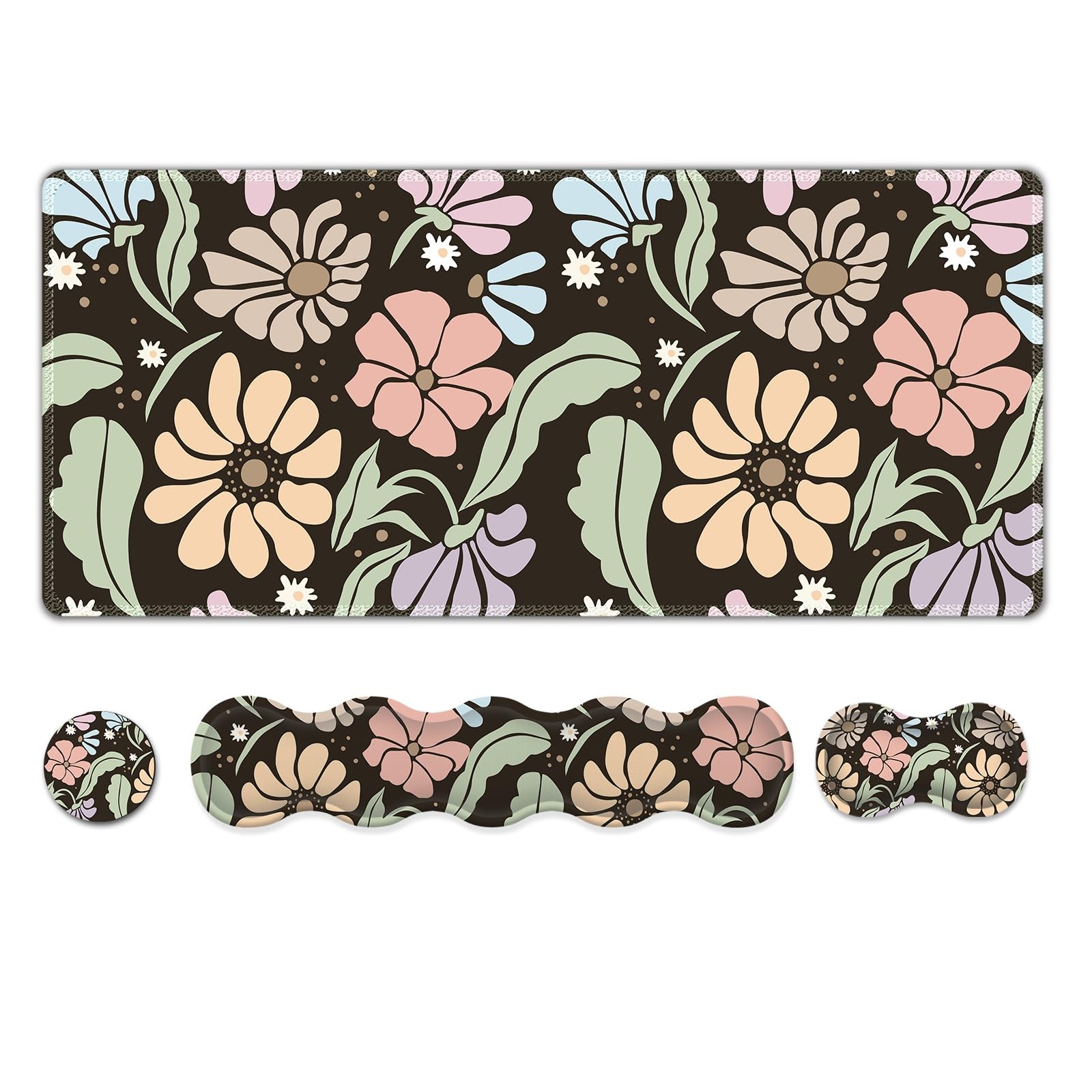Keyboard Wrist Rest Large Pad Wrist ,Black Floral 4in1 Keyboard Pad Desk Mat,...