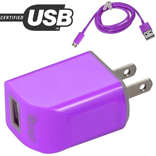 1-Port USB Travel Adapter Charger 1A USB Micro B Cable Smartphone Tablet Purple
