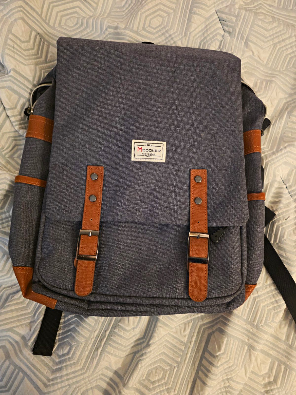 Modoker Gray & Brown Solid Backpack with Padded Laptop Sleeve