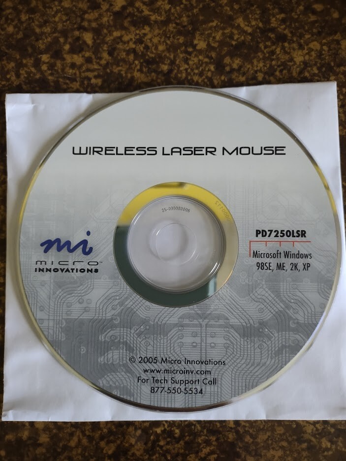 Micro Innovations Wireless Laser Mouse Software CD PD7250LSR 2005
