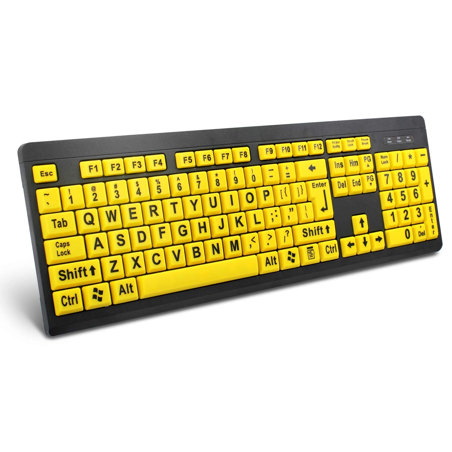 BOOGIIO Large Print Computer Keyboard, Wired USB High Black with Yellow Keys