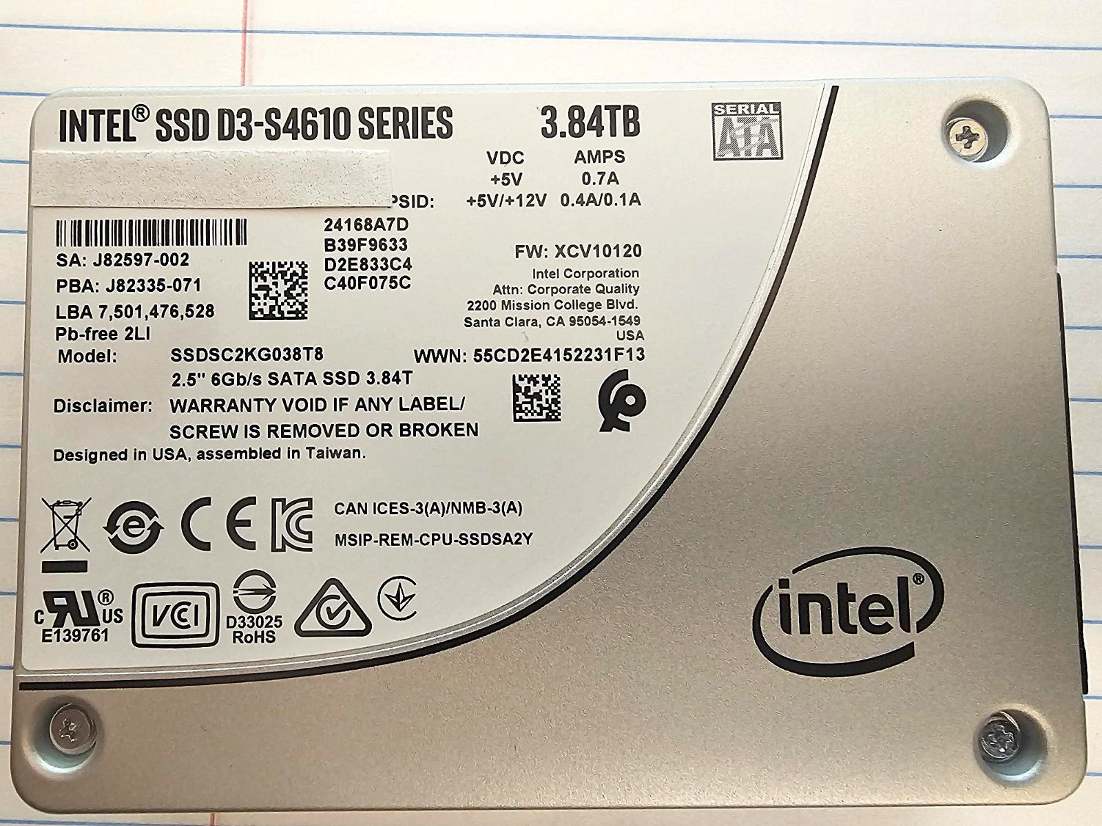 Intel SSDSC2KB038T8 3.8TB 2.5 Inch Internal SSD   SSD D3-S4610