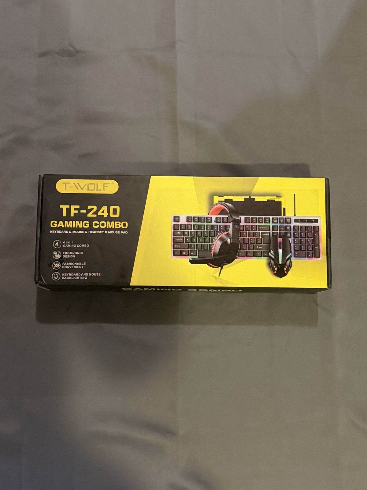 T-WOLF TF-240 Wired Backlit Gaming Combo: Keyboard Mouse Headset Pad 2400DPI