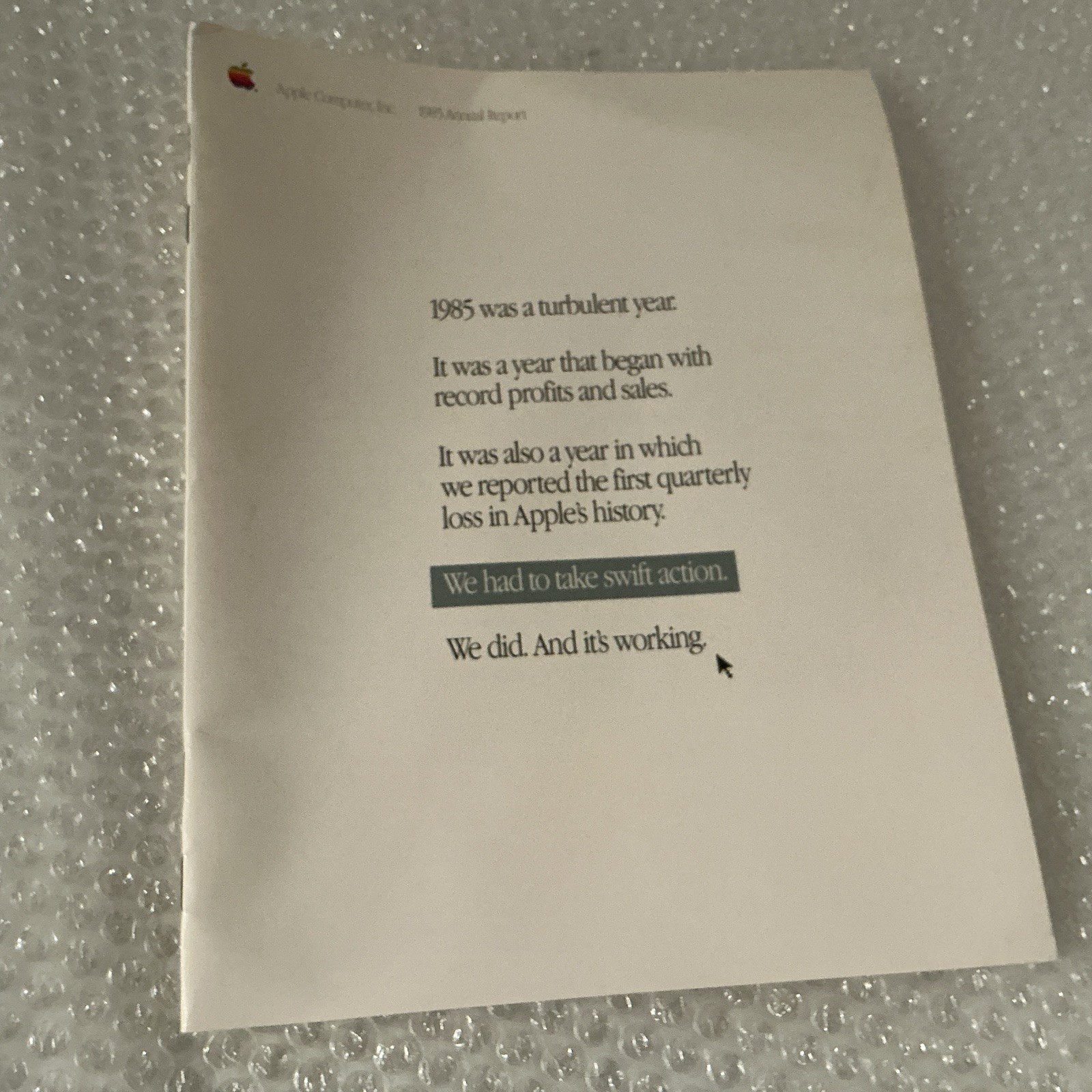 Rare Vintage 1985 Apple Computer Annual Report  Steve Jobs and Woz last year