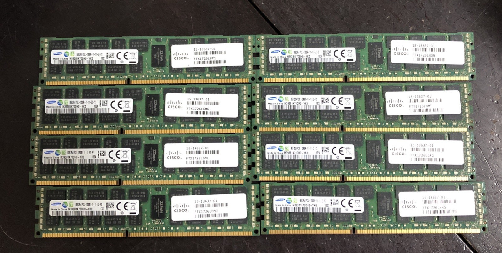 Lot of 8 - 64GB (8x8GB) 2Rx4 PC3L-12800R DDR3L-1600 Samsung SERVER MEMORY